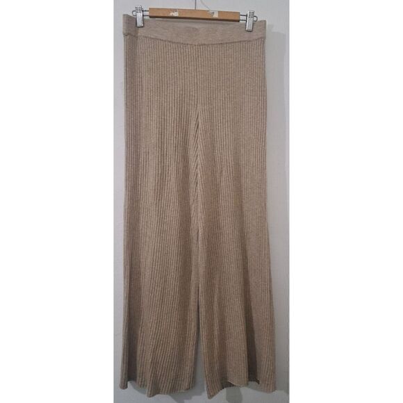 The Drop Womens Large Hi Rise Wide Leg Sweater Pant Wool Blend Neutral Tan - Picture 1 of 6